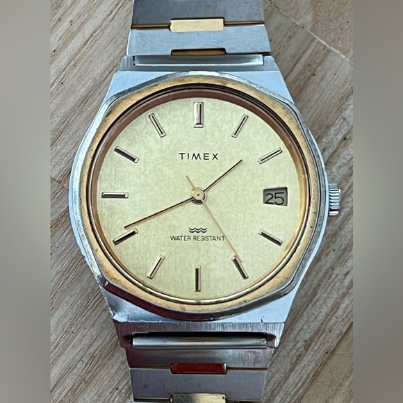 Timex Marlin Rare Vintage Mechanical Watch Gold-Tone Dial Two-Tone Bracelet